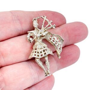 Vintage Jewel Art Sterling Silver 925 Scottish Bagpiper Brooch